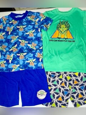 Boys Set of 2 Pajamas - Star Wars & Cat & Jack Green Dinosaur Size Small 6/7